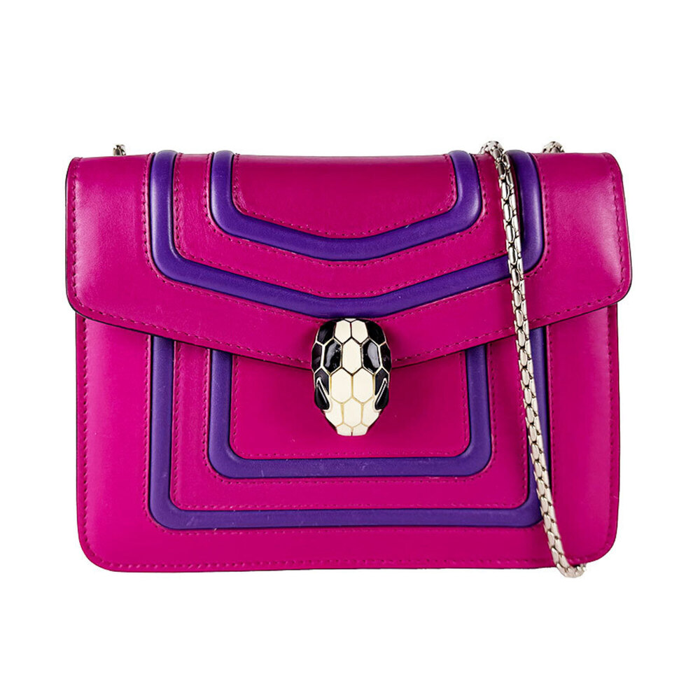 Bulgari BVLGARI Serpenti Forever Shoulder Bag, Leather, Metal, Magenta, Purpl...